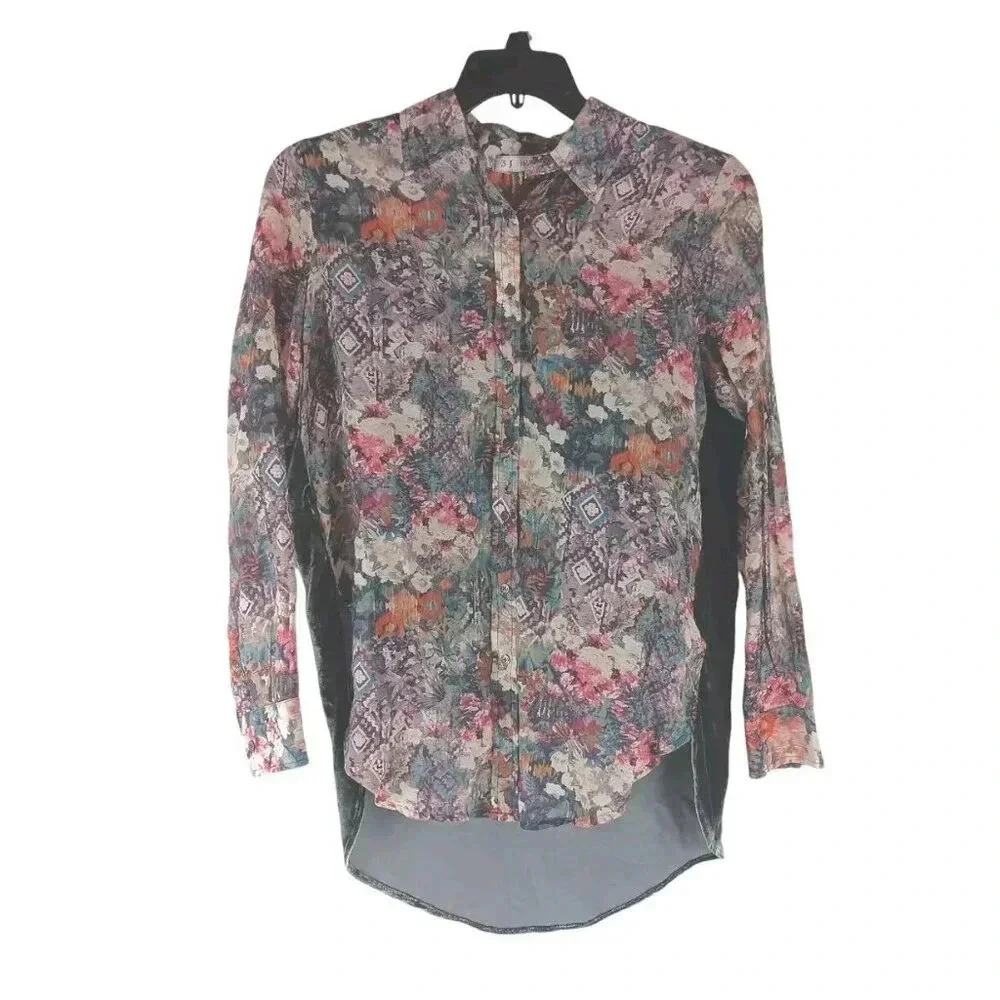 3J Workshop Womens Shirt Multicolor Floral Button Up High Low Lightweight XS